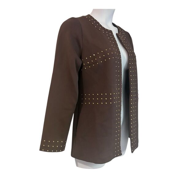 Midnight Velvet Scuba Knit Desk to Dinner Office Cocktail Party Brown Pant Suit - Picture 7 of 16